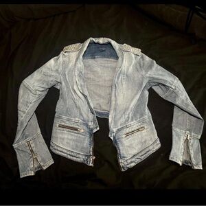 Guess Light Blue Denim Jacket with Zipper Details